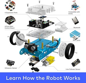 Makeblock mBot Robot Programmabile Bambini, Robot Giocattolo Compatibile con Programmazione Scratch e Arduino, Rileva Ostacoli, Segui linea, Robot Arduino Coding Kit per Bambini - Blu Foto prodotto Photo 03 L