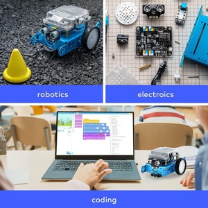 Makeblock mBot Robot Programmabile Bambini, Robot Giocattolo Compatibile con Programmazione Scratch e Arduino, Rileva Ostacoli, Segui linea, Robot Arduino Coding Kit per Bambini - Blu Foto prodotto Photo 02 L